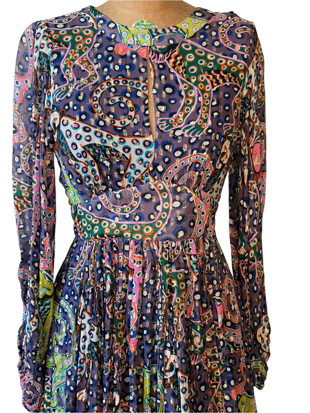 Oliphant Multicolor Paisley-Print Long Sleeve Midi Dress